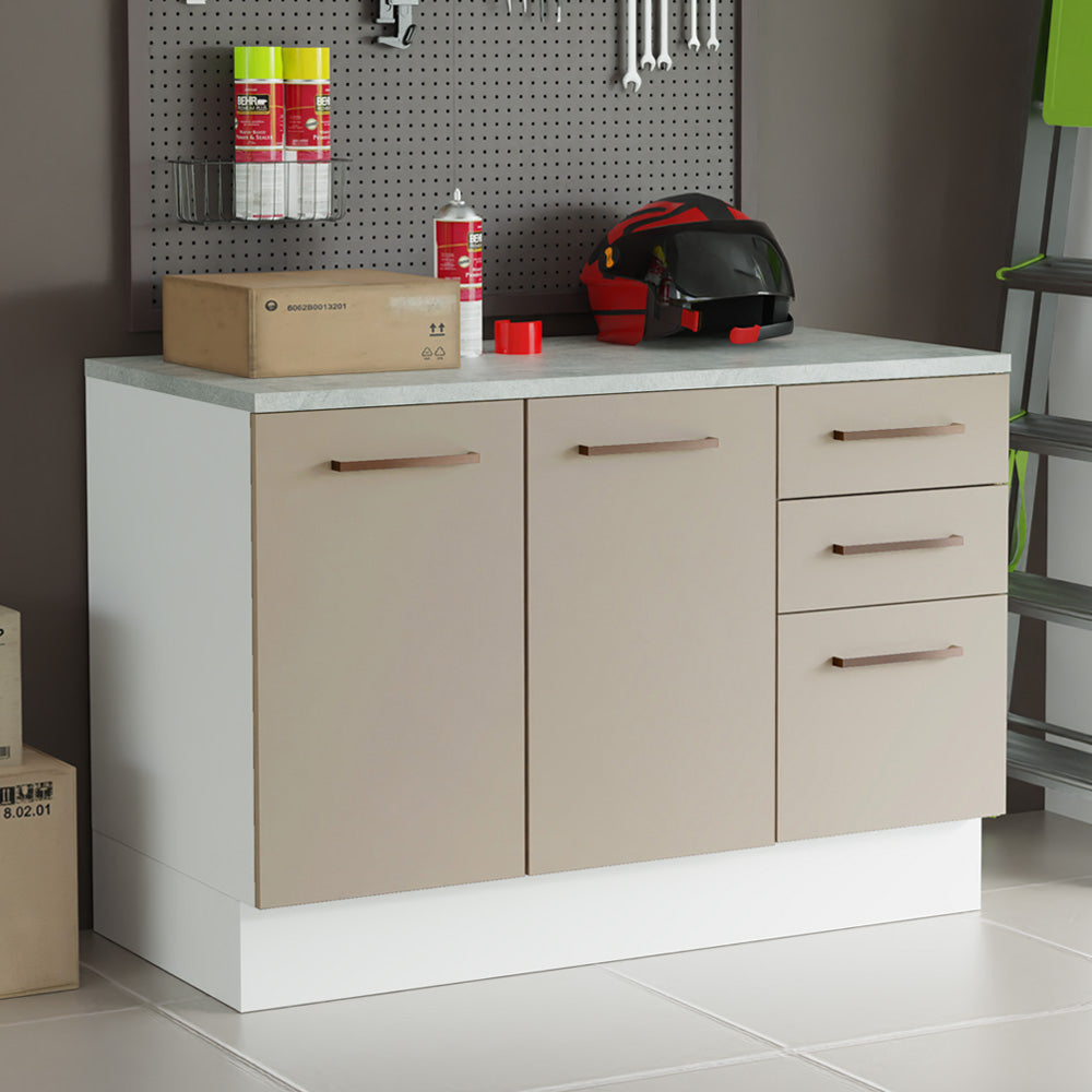 Bajo Mesada Multiuso Garaje 120cm (con Tapa) Blanco/Crema