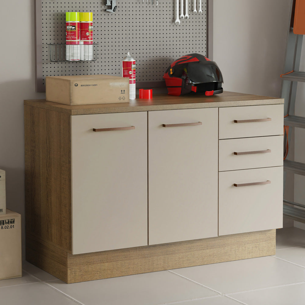 Bajo Mesada Multiuso Garaje 120cm (con Tapa) Marrón/Crema