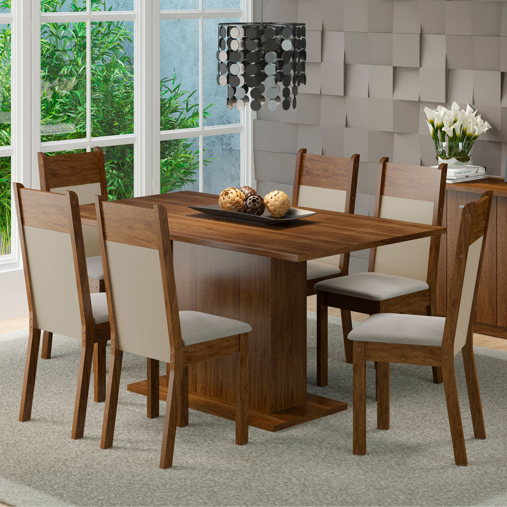 Juego de Comedor Lousiana Con 6 Sillas Marrón/Crema