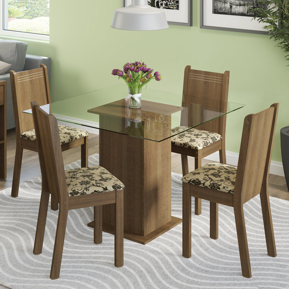 Juego de Comedor con Tapa de Vidrio 4 Sillas Marrón/Beige Magda