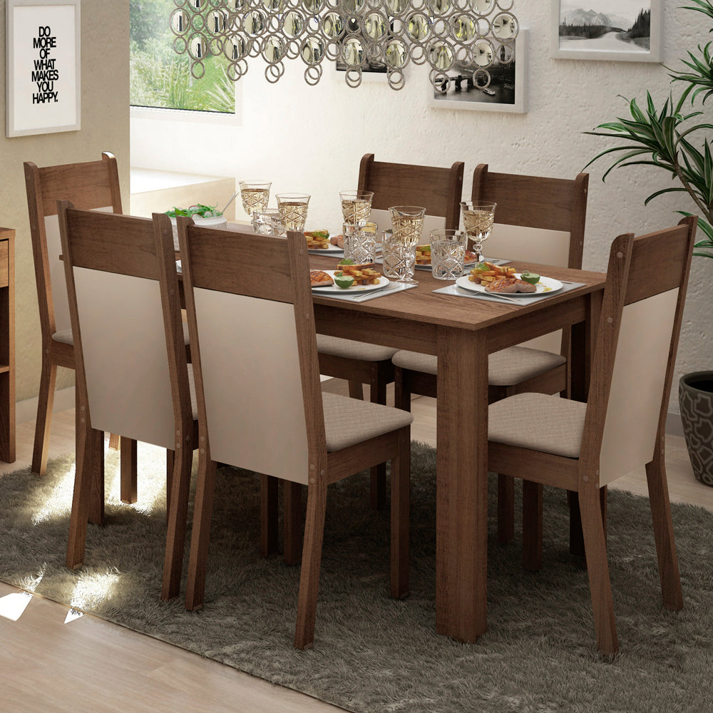 Juego de Comedor Jaíne Con 6 Sillas Marrón/Crema
