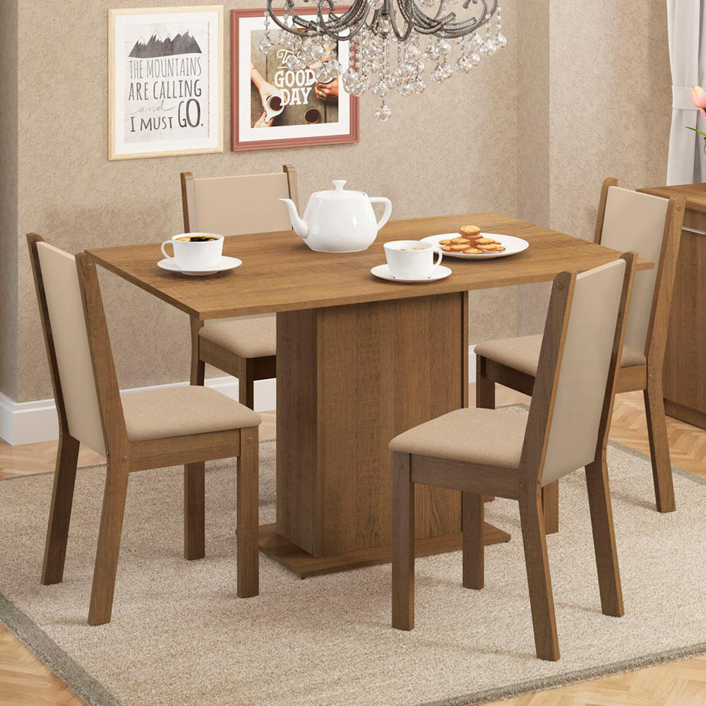 Juego de Comedor Talita Con 4 Sillas Marrón/Crema