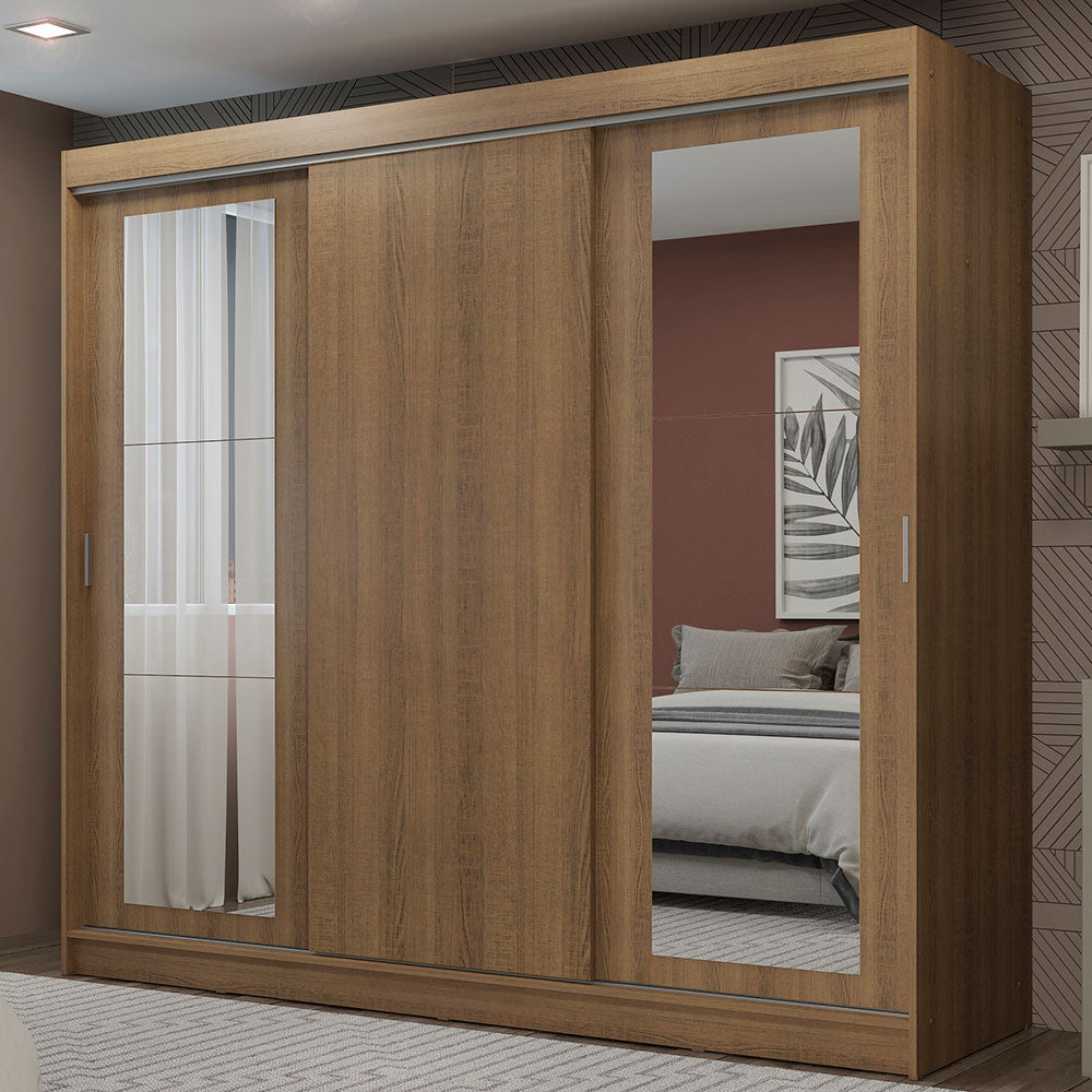 Placard Ropero Matrimonial Madesa Kansas 3 Puertas Corredizas con Espejos 3 Cajones Marrón