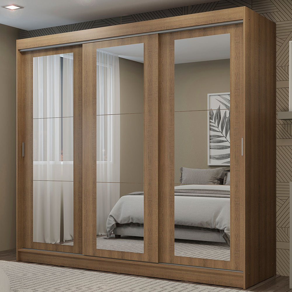 Placard Ropero Matrimonial Madesa Kansas 3 Puertas Corredizas de Espejo 3 Cajones Marrón