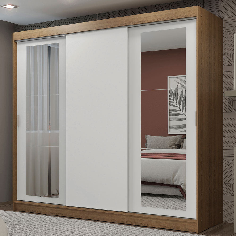 Placard Ropero Matrimonial Madesa Kansas 3 Puertas Corredizas con Espejos 3 Cajones Marrón/Blanco