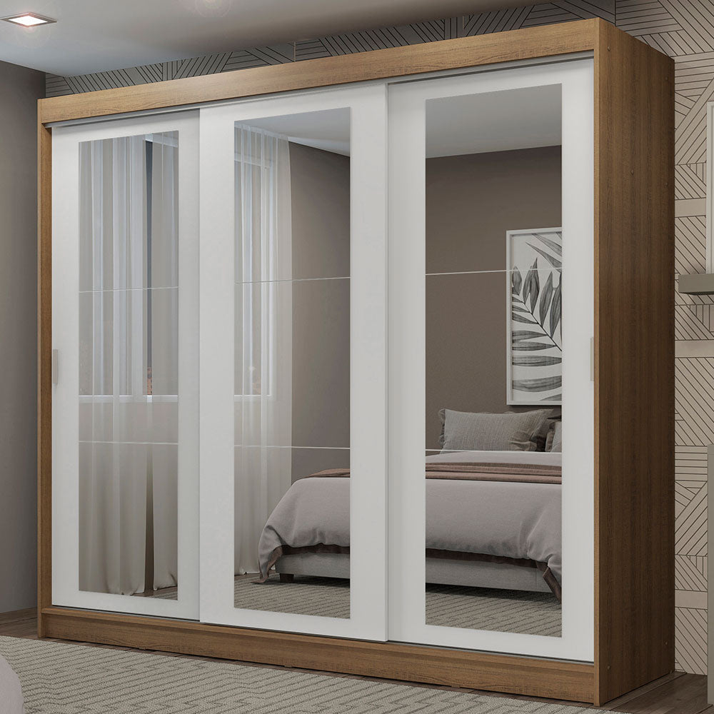 Placard Ropero Matrimonial Madesa Kansas 3 Puertas Corredizas de Espejo 3 Cajones Marrón/Blanco