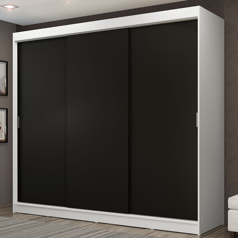 Placard Ropero Matrimonial Madesa Kansas 3 Puertas Corredizas 3 Cajones Blanco/Negro