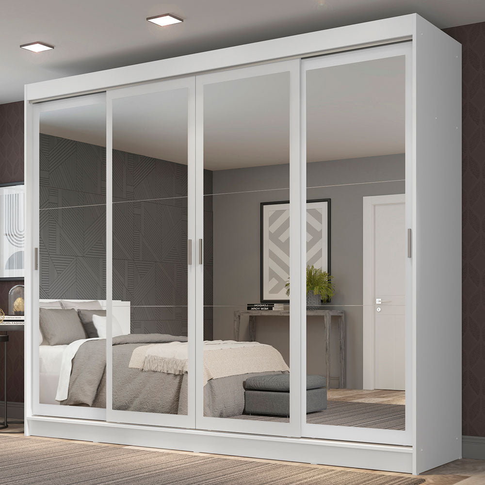 Placard Ropero Matrimonial Madesa Austin 4 Puertas Corredizas de Espejo 3 Cajones Blanco
