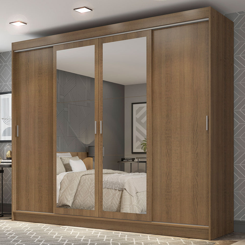 Placard Ropero Matrimonial Madesa Austin 4 Puertas Corredizas con Espejos 3 Cajones Marrón