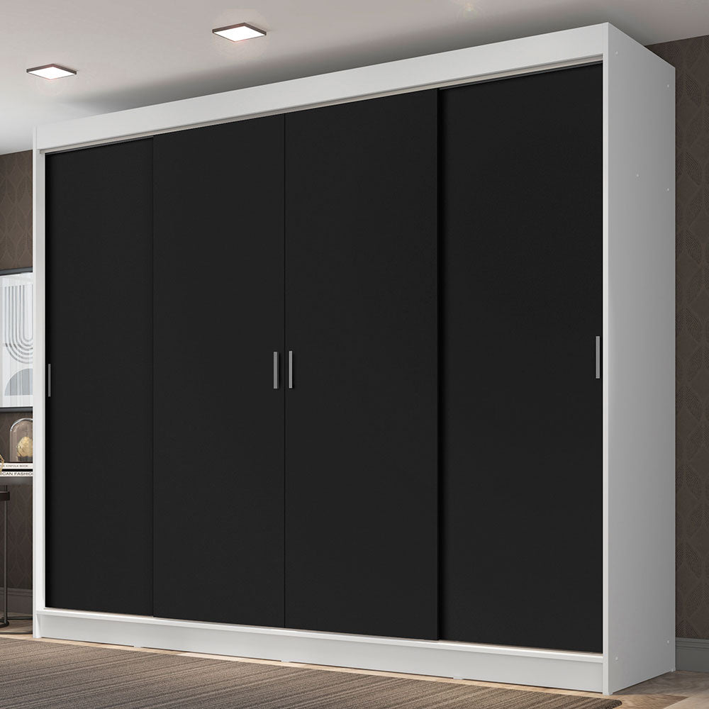 Placard Ropero Matrimonial Madesa Austin 4 Puertas Corredizas 3 Cajones Blanco/Negro