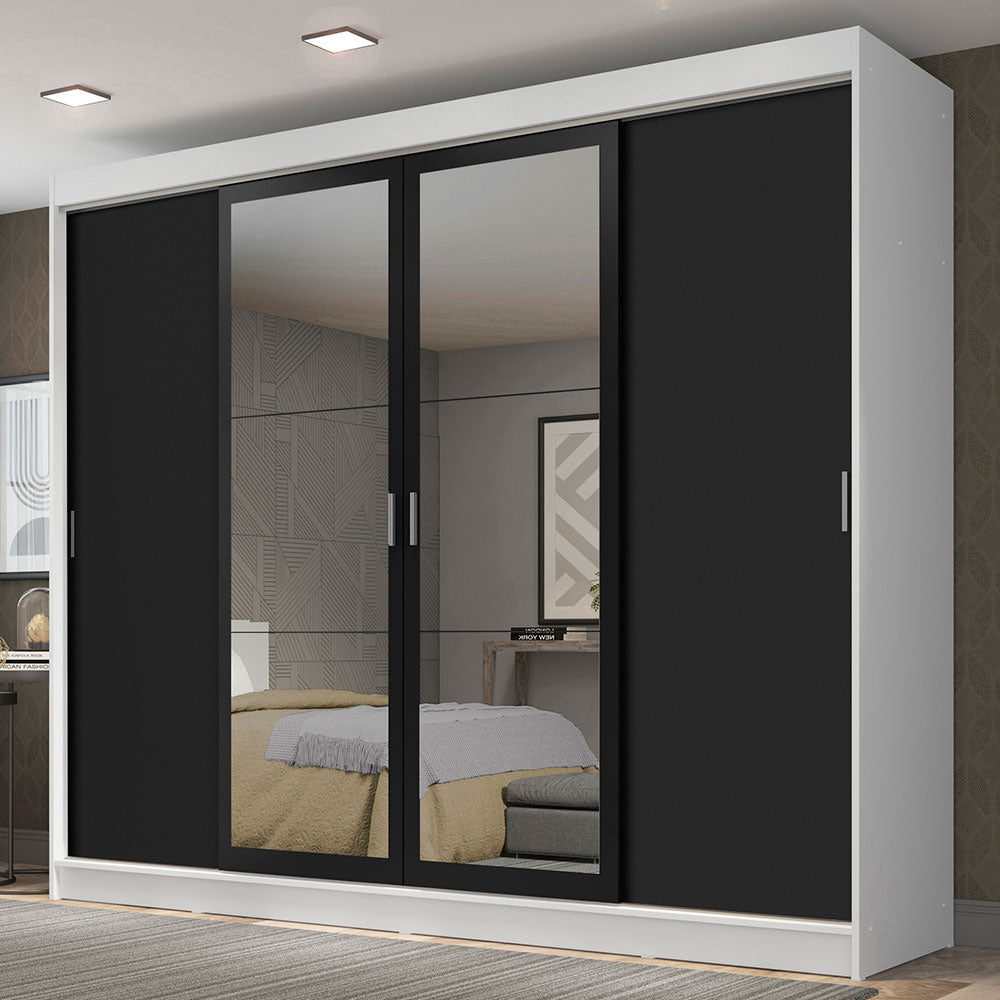 Placard Ropero Matrimonial Madesa Austin 4 Puertas Corredizas con Espejos 3 Cajones Blanco/Negro