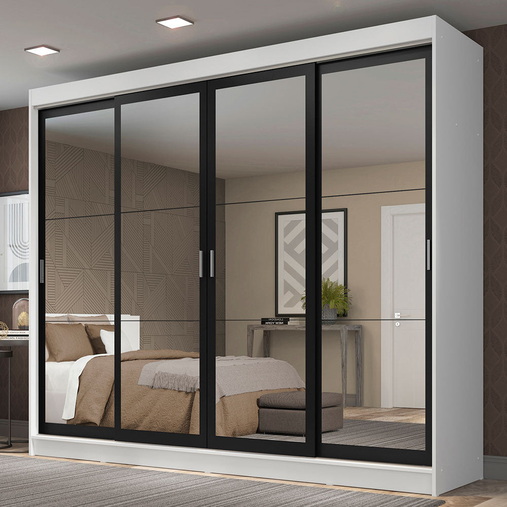 Placard Ropero Matrimonial Madesa Austin 4 Puertas Corredizas de Espejo 3 Cajones Blanco/Negro