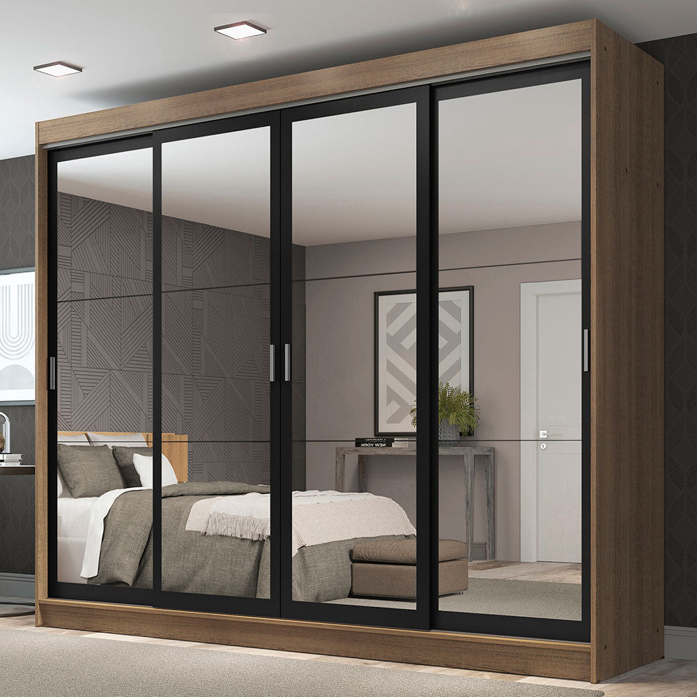 Placard Ropero Matrimonial Madesa Austin 4 Puertas Corredizas de Espejo 3 Cajones Marrón/Negro