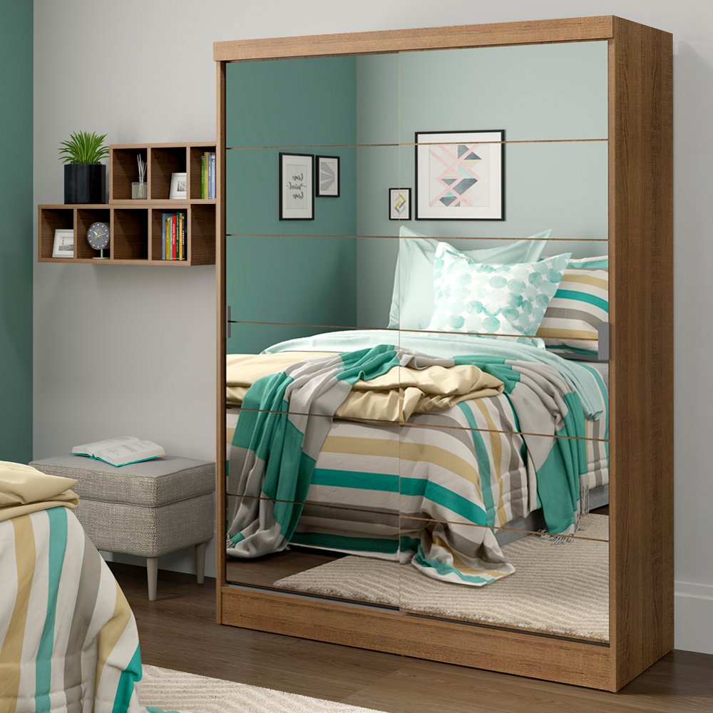 Placard Luke 119 cm 2 Puertas Corredizas con 2 Espejos 2 Cajones dos puertas Marrón Madesa