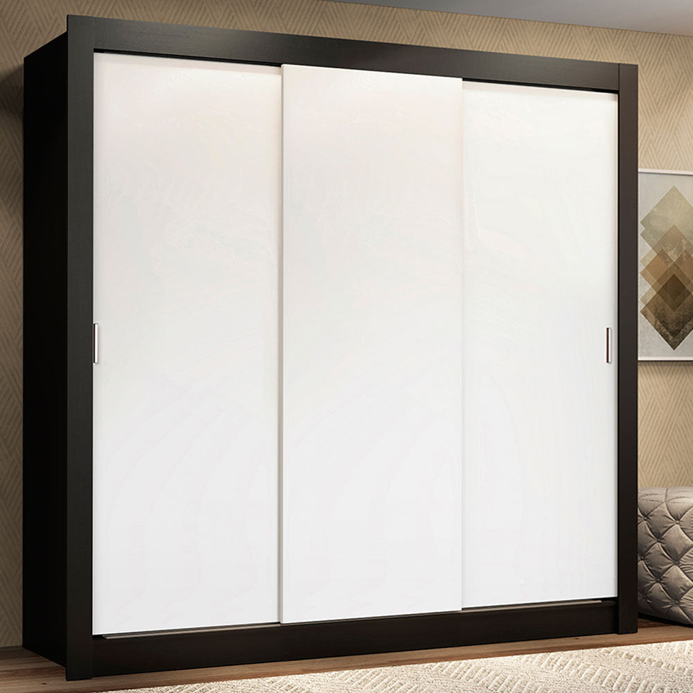 Placard Matrimonial Lyon 3 Puertas Corredizas 2 Cajones Negro/Blanco