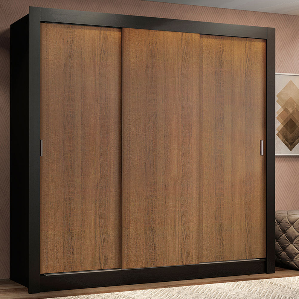 Placard Matrimonial Lyon 3 Puertas Corredizas 2 Cajones Negro/Marrón