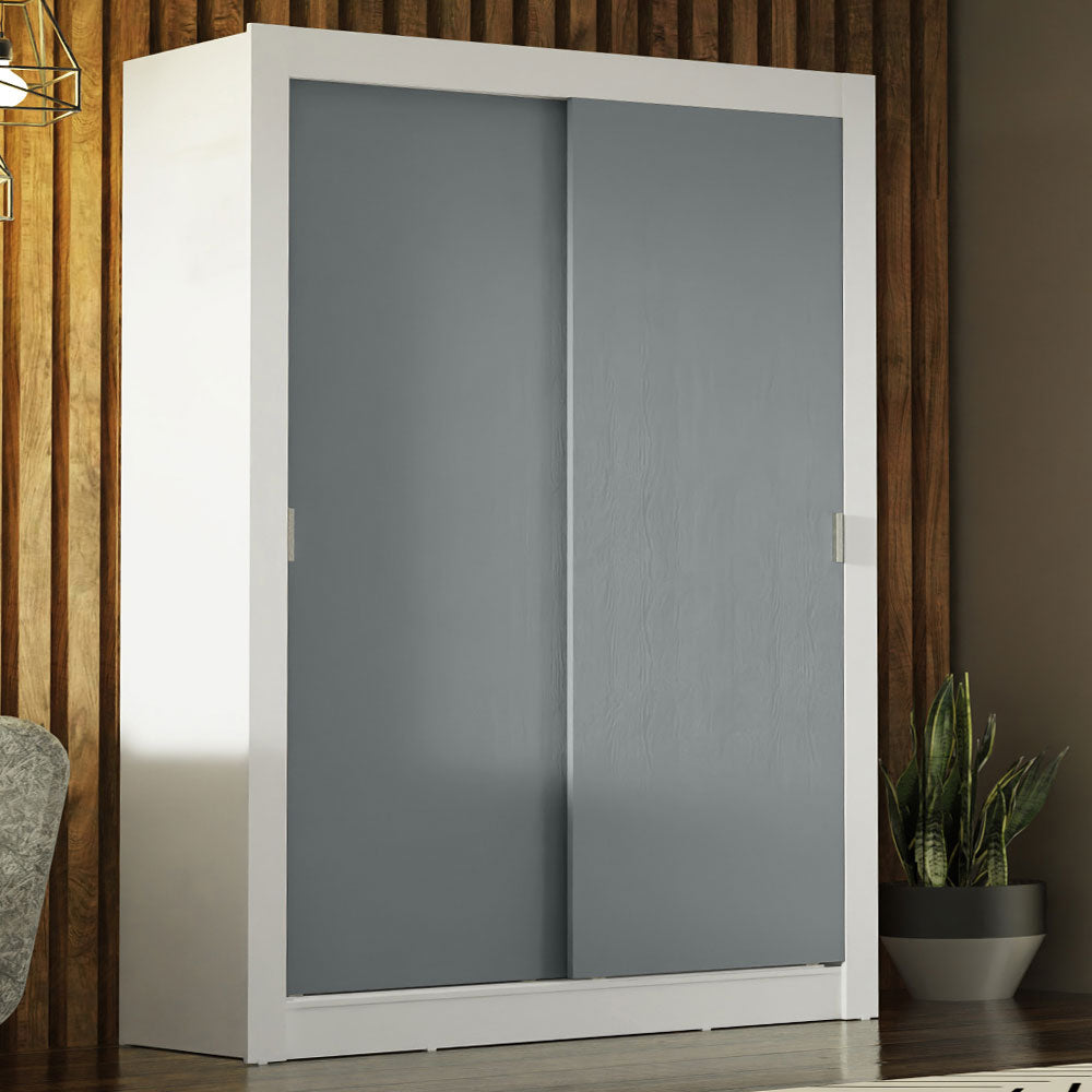 Placard Ropero Solteiro Madesa Denver 2 Puertas Corredizas Blanco/Gris
