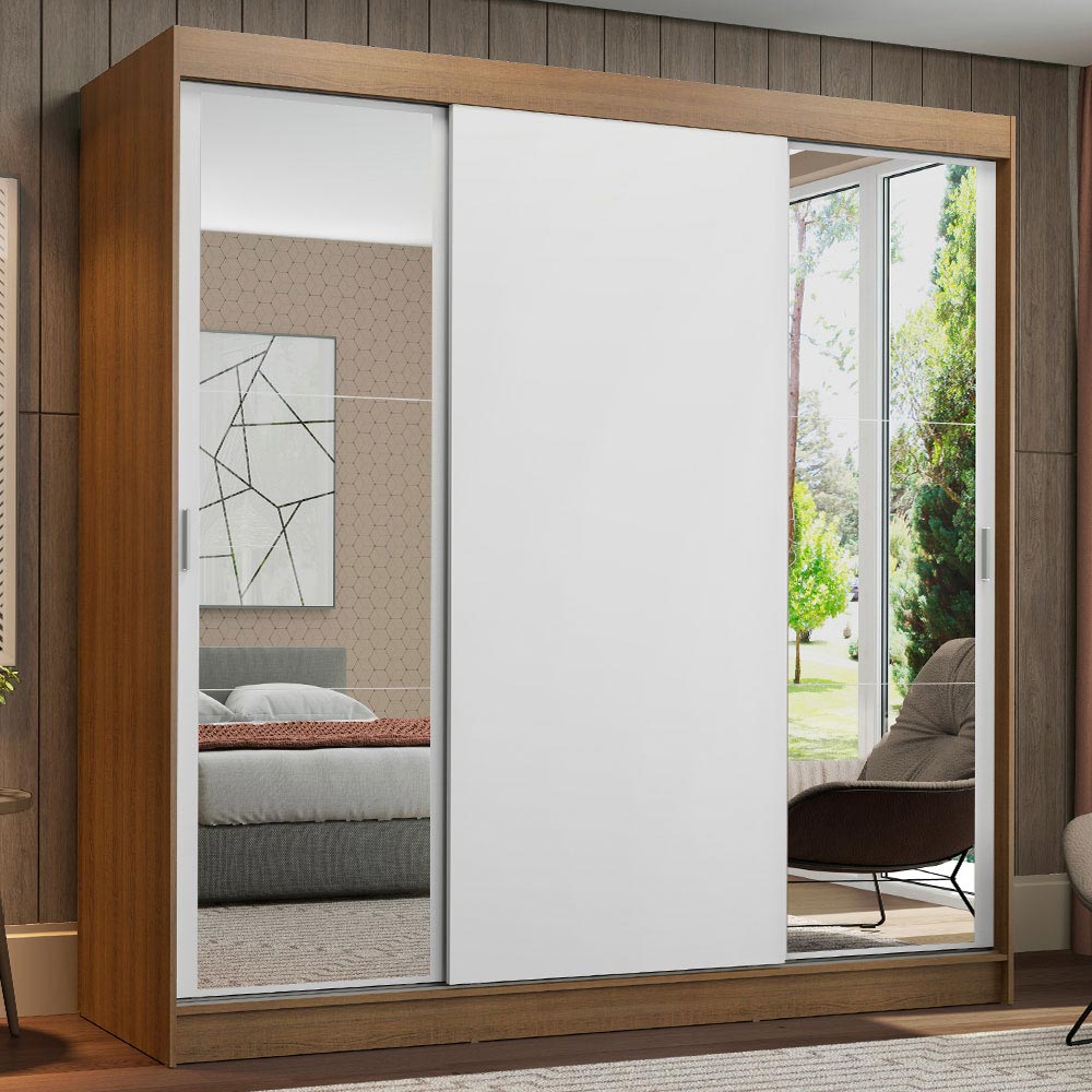 Placard Matrimonial Reno 3 Puertas Corredizas 2 con Espejo - Marrón/Blanco
