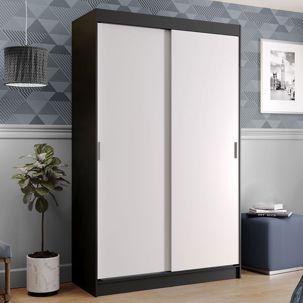 Placard Ropero Solteiro Madesa Tokio 2 Puertas Corredizas con 2 Cajones Negro/Blanco