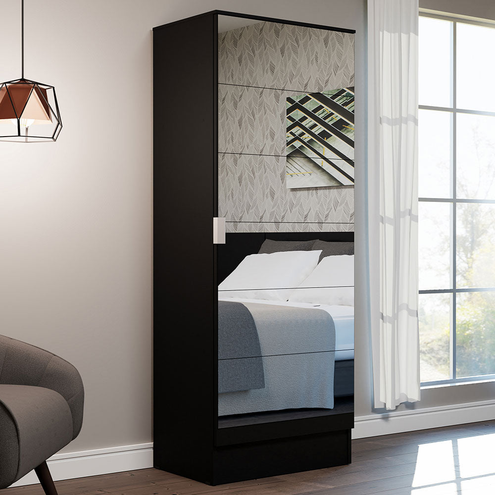 Zapatero multiuso Isis 1 con Puerta de espejo, Negro