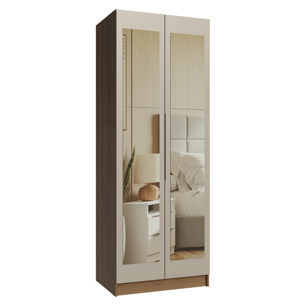 Placard Modular 2 Puertas con Espejo 2 Cajones 1 Perchero Marrón/Crema Neo Madesa
