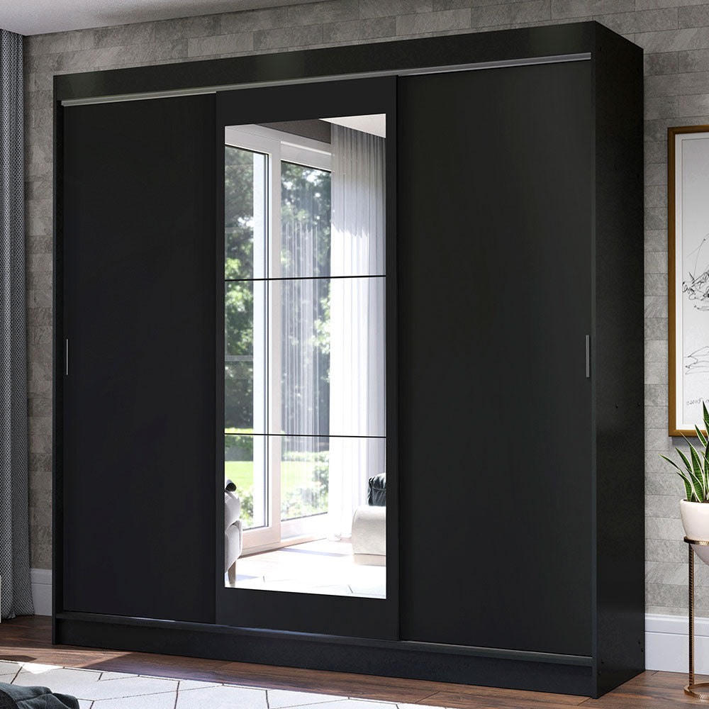 Placard Ropero Matrimonial Madesa Istambul 3 Puertas Corredizas con Espejo 3 Cajones Negro