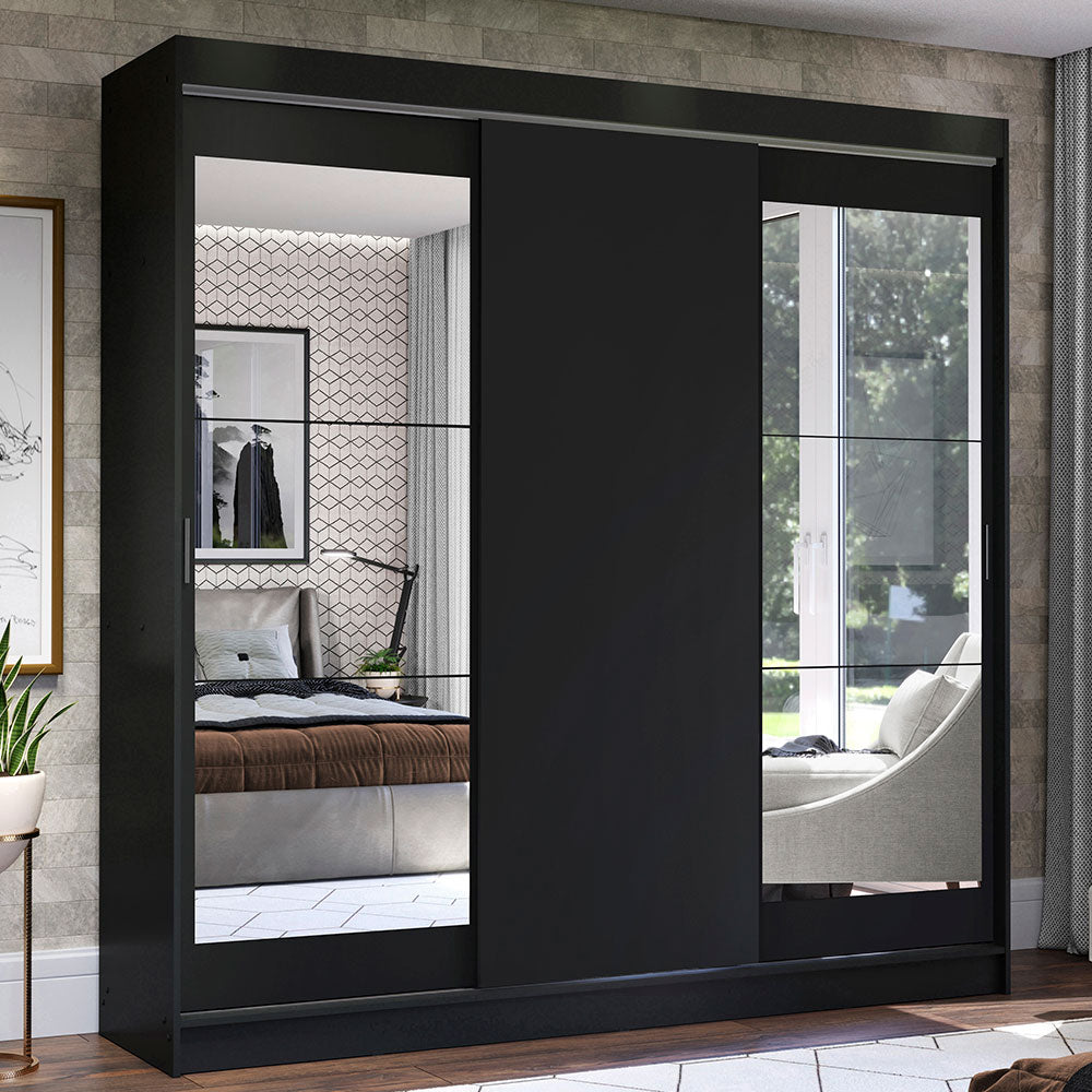 Placard Ropero Matrimonial Madesa Istambul 3 Puertas Corredizas con Espejos 3 Cajones Negro