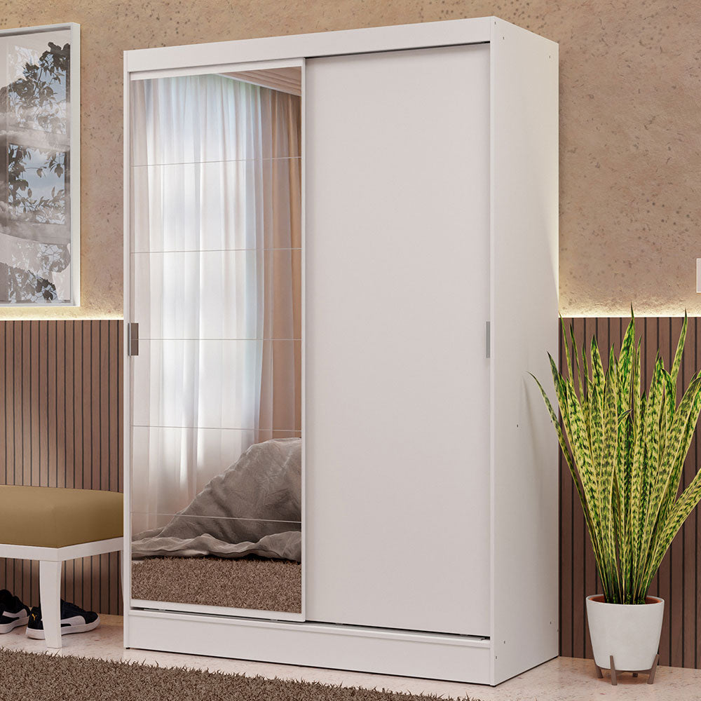 Placard Soltero 2 Puertas Corredizas Espejo 2 Cajones Blanco Max