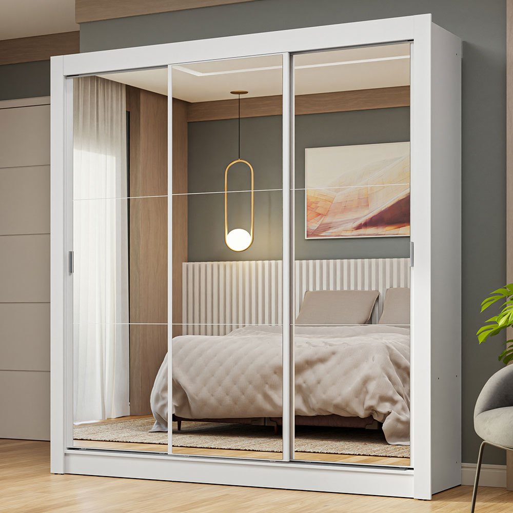 Placard Matrimonial 3 Puertas Corredizas de Espejo Blanco Nobre