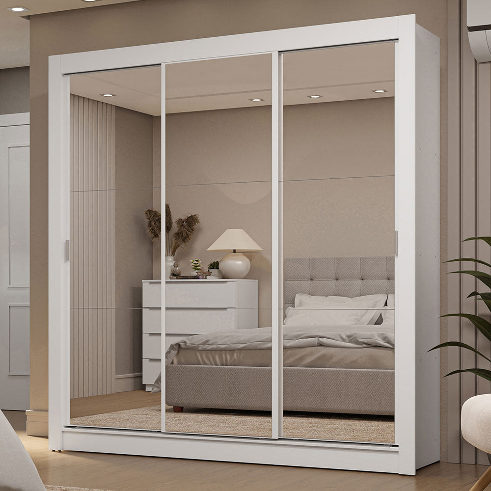 Placard Matrimonial 3 Puertas Corredizas de Espejo 2 Cajones Blanco Sublime