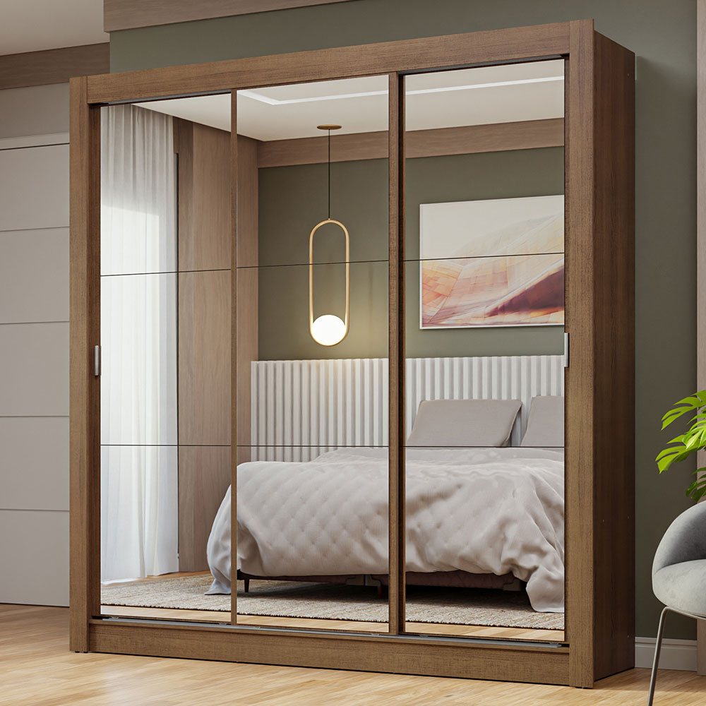 Placard Matrimonial 3 Puertas Corredizas de Espejo Marrón Nobre