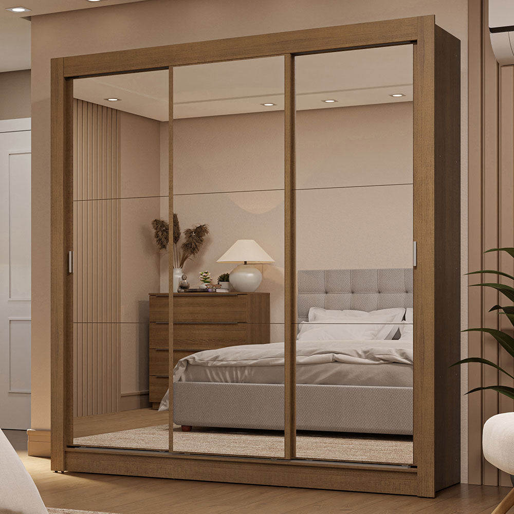 Placard Matrimonial 3 Puertas Corredizas de Espejo 2 Cajones Marrón Sublime