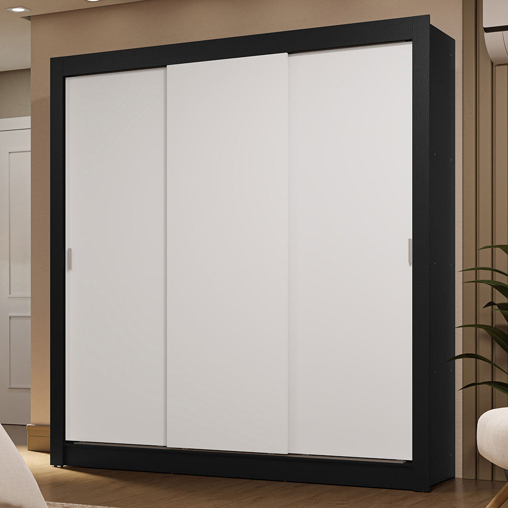 Placard Matrimonial 3 Puertas Corredizas 2 Cajones Negro/Blanco Sublime