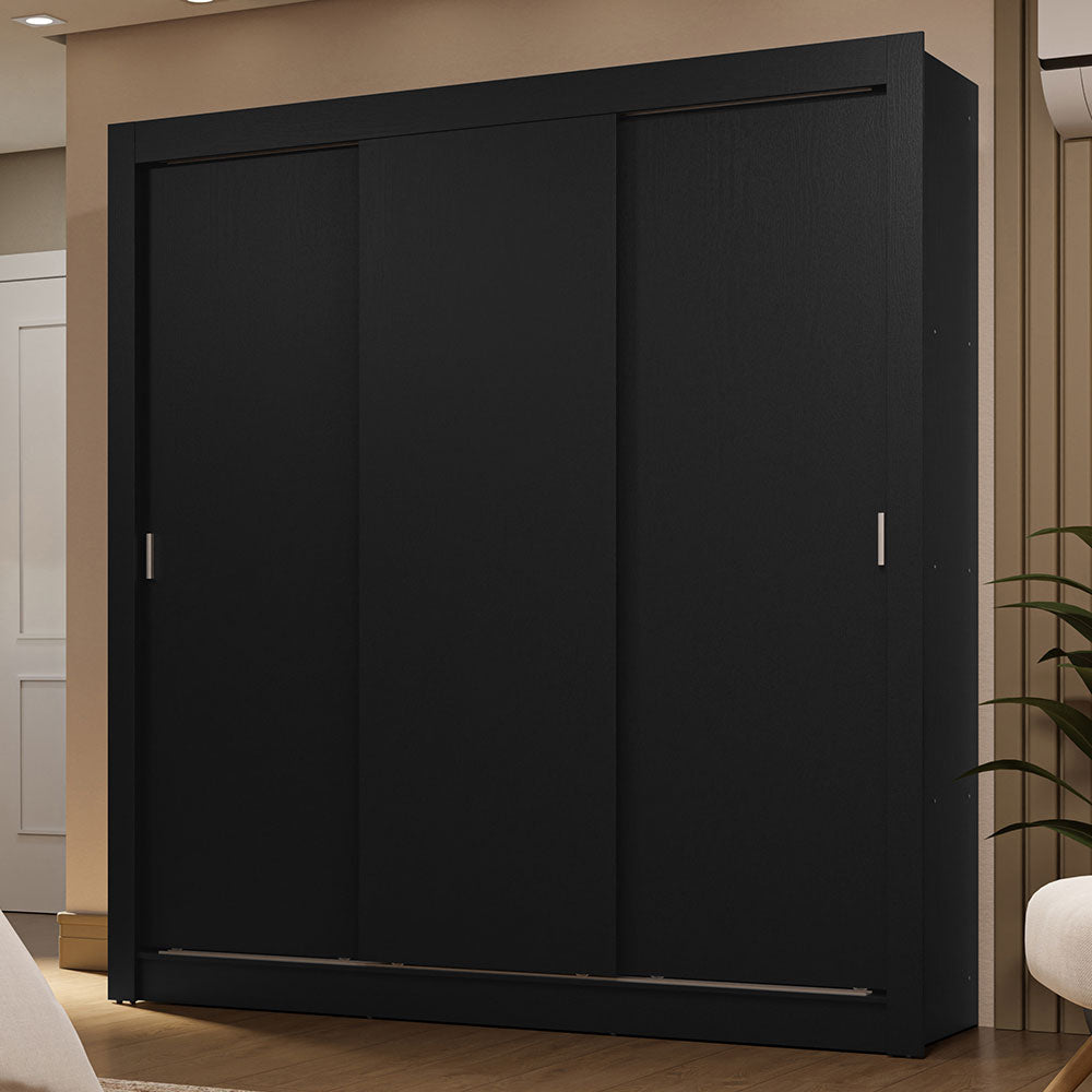 Placard Matrimonial 3 Puertas Corredizas 2 Cajones Negro Sublime