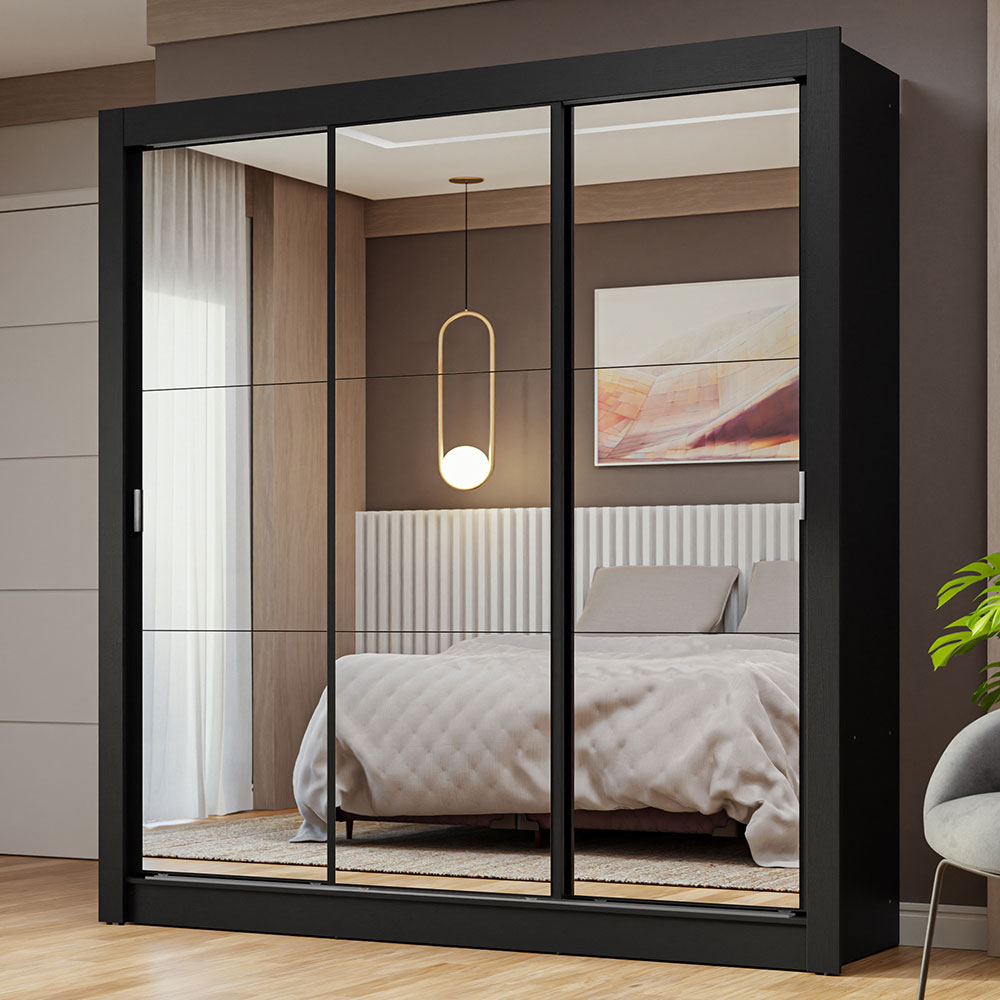 Placard Matrimonial 3 Puertas Corredizas de Espejo Negro Nobre