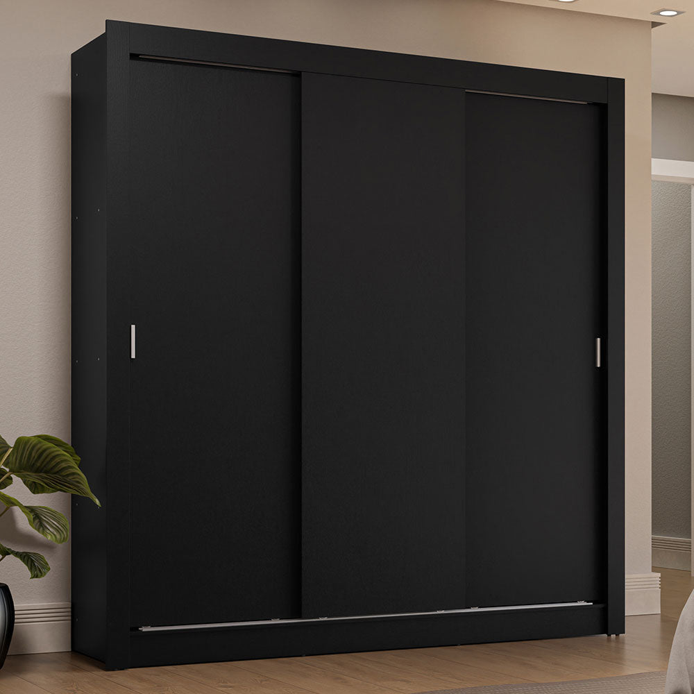 Placard Matrimonial 3 Puertas Corredizas 4 Cajones Negro Sublime Plus