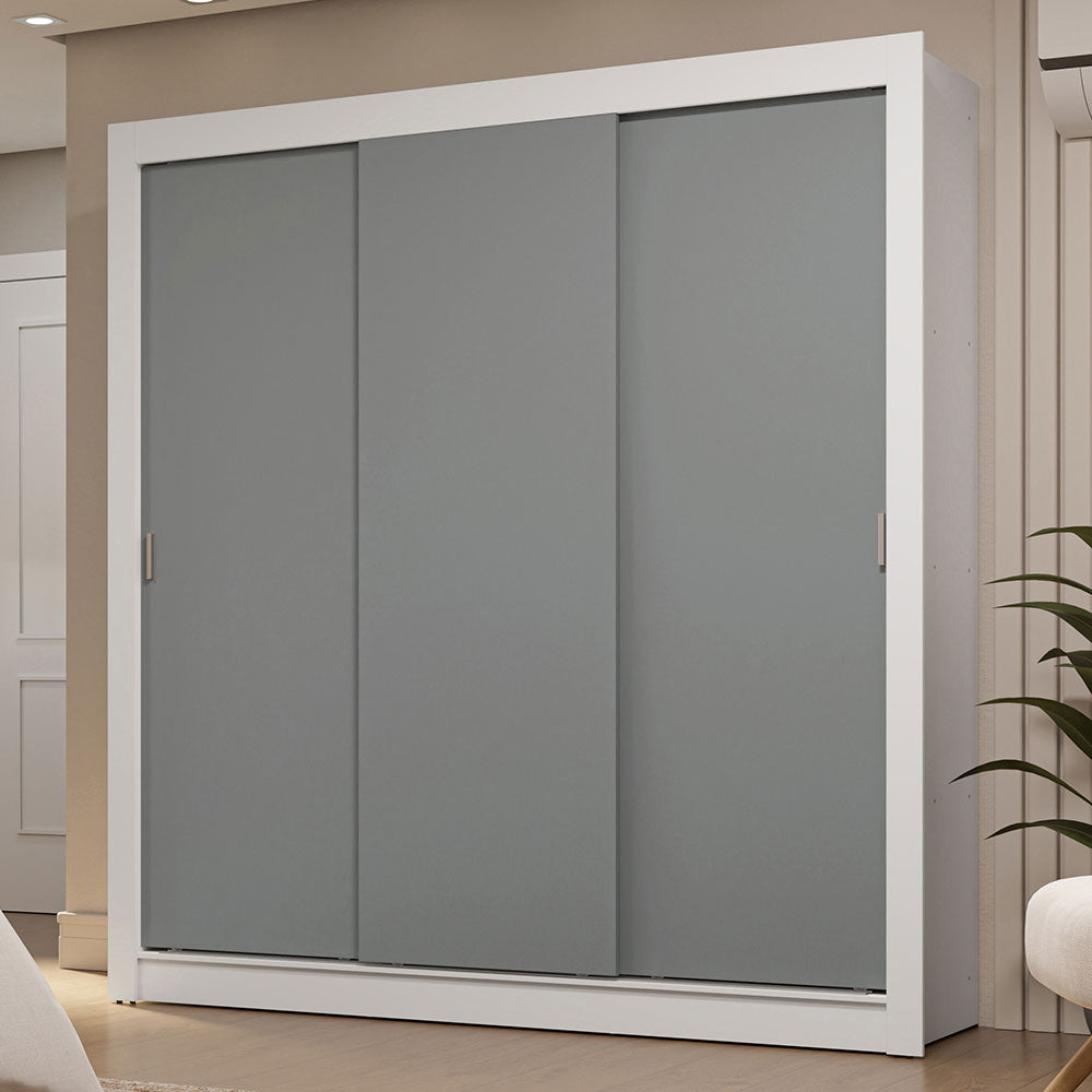 Placard Matrimonial 3 Puertas Corredizas 2 Cajones Blanco/Gris Sublime