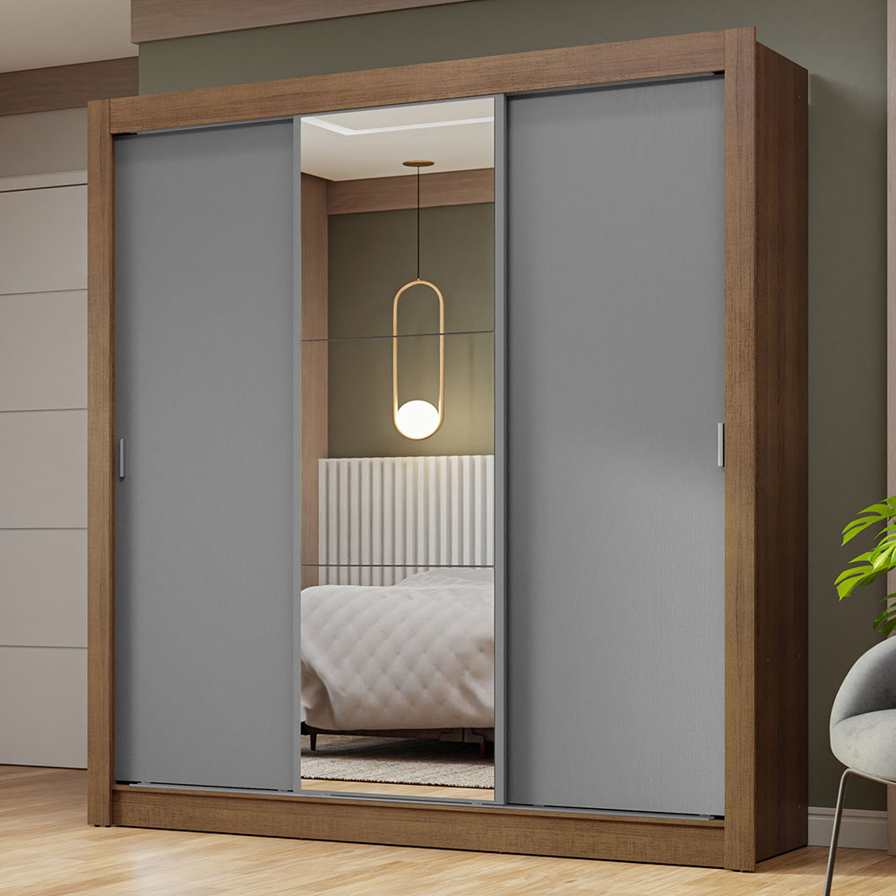 Placard Matrimonial 3 Puertas Corredizas Marrón/Gris Nobre