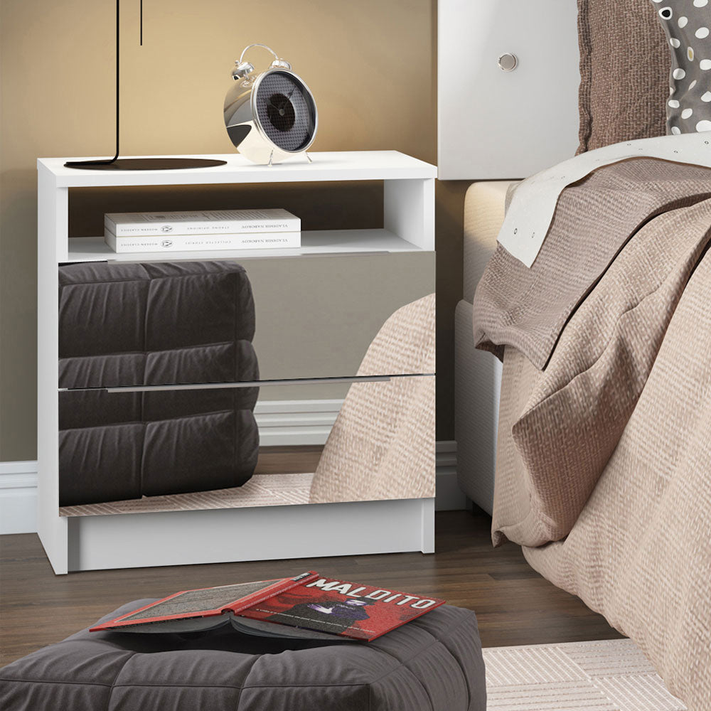Mesa de Luz Madesa 3227 2 Cajones con Espejo Blanco