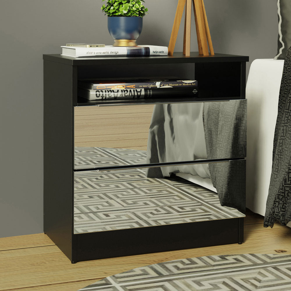 Mesa de Luz Madesa 3227 2 Cajones con Espejo Negro