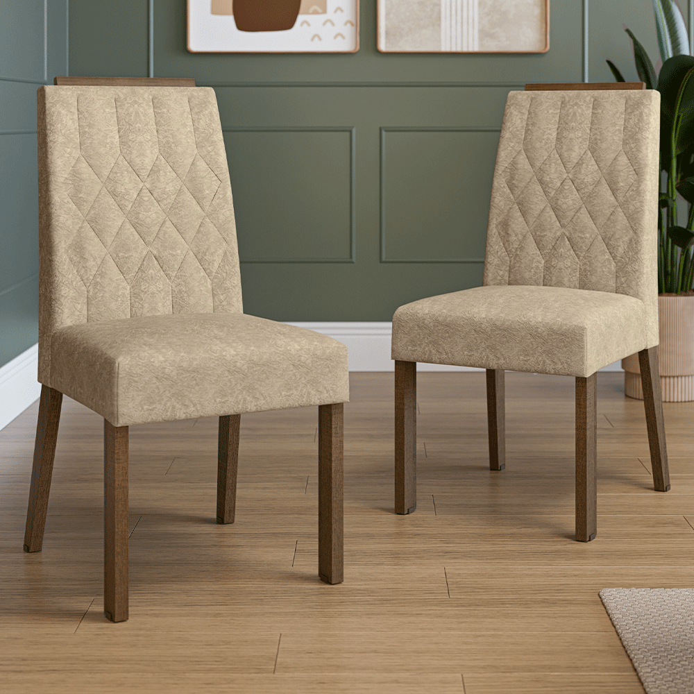 Combo 2 Sillas de Comedor Tapizadas 4254 con Detalle en madera Marrón/Imperial Madesa