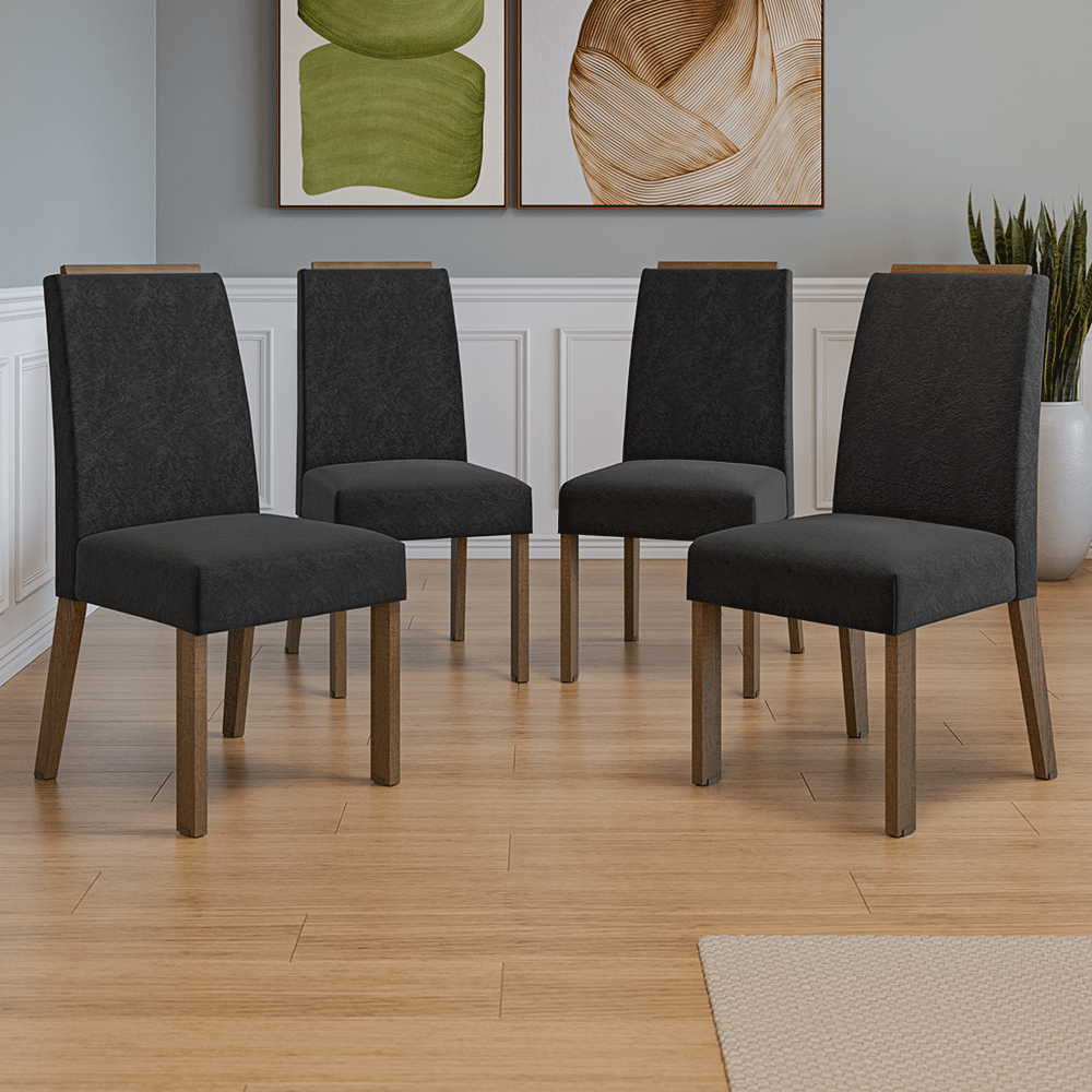 Juego de 4 Sillas 4255 con Detalle Madera Marrón/Oxford