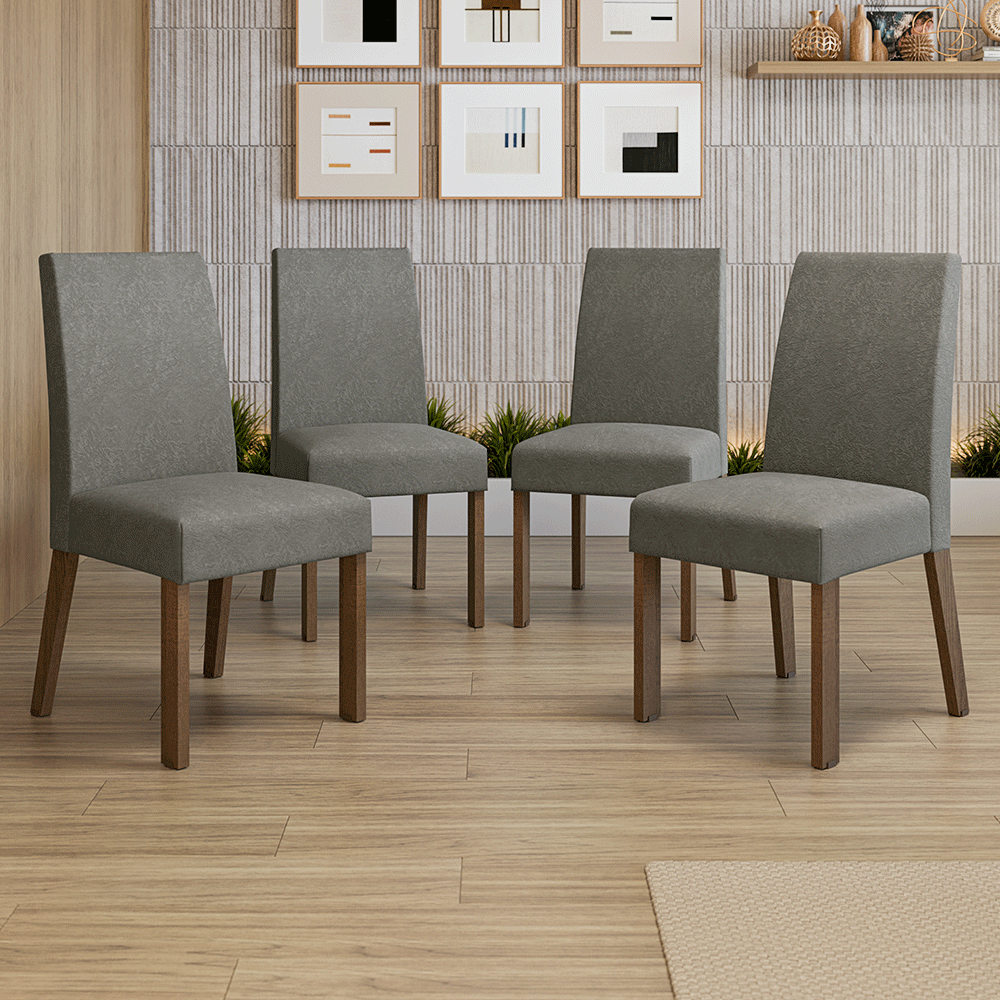 Kit 4 Sillas para Comedor 4255 Marrón/Gamuza Silver Madesa