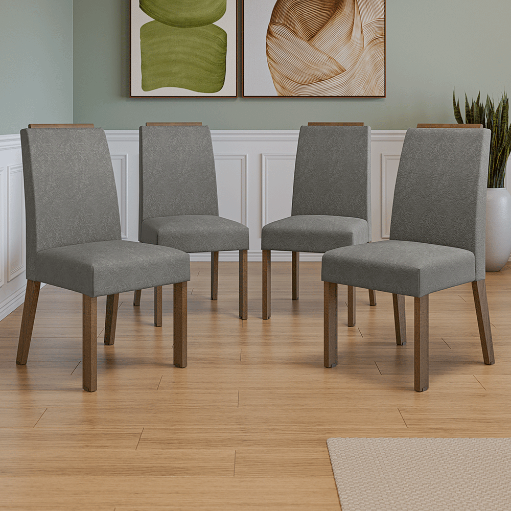 Juego de 4 Sillas 4255 con Detalle Madera Marrón/Silver
