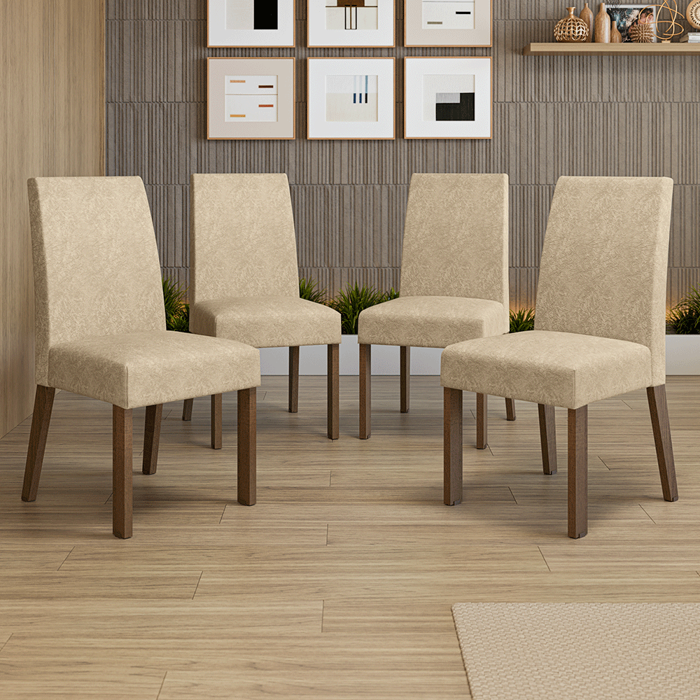 Kit 4 Sillas para Comedor 4255 Marrón/Gamuza Imperial Madesa