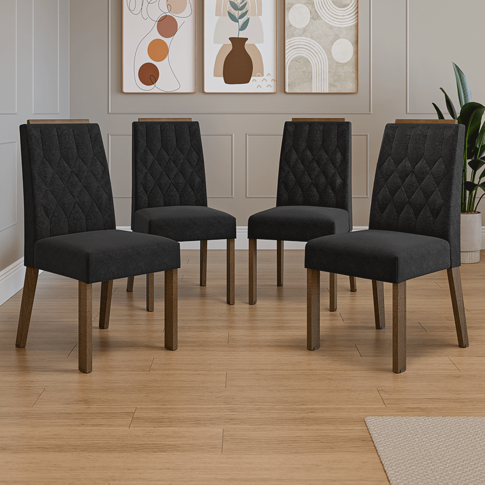 Juego de 4 Sillas 4256 con Detalle Madera Marrón/Oxford