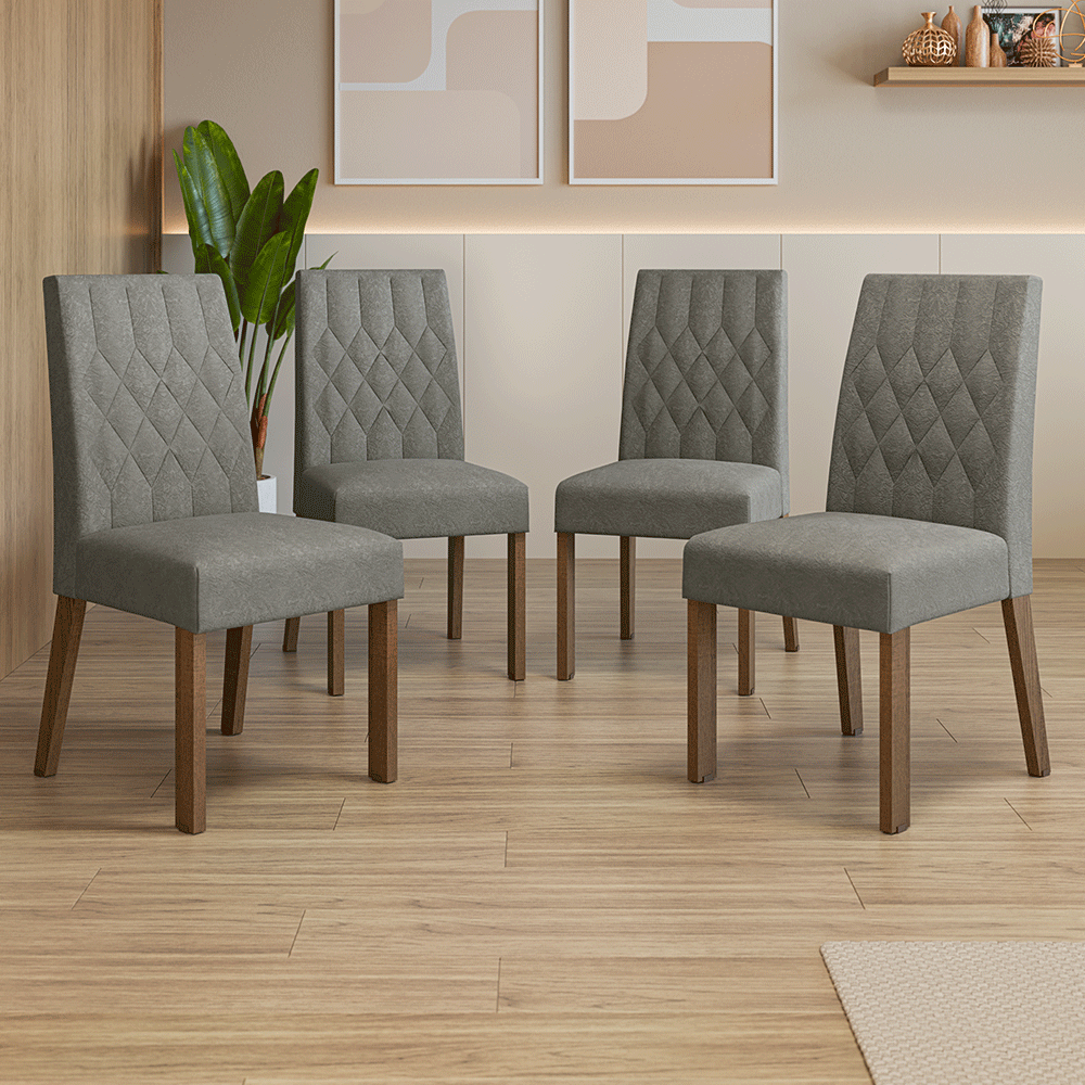 Kit 4 Sillas para Comedor 4256 Marrón/Gamuza Silver Madesa