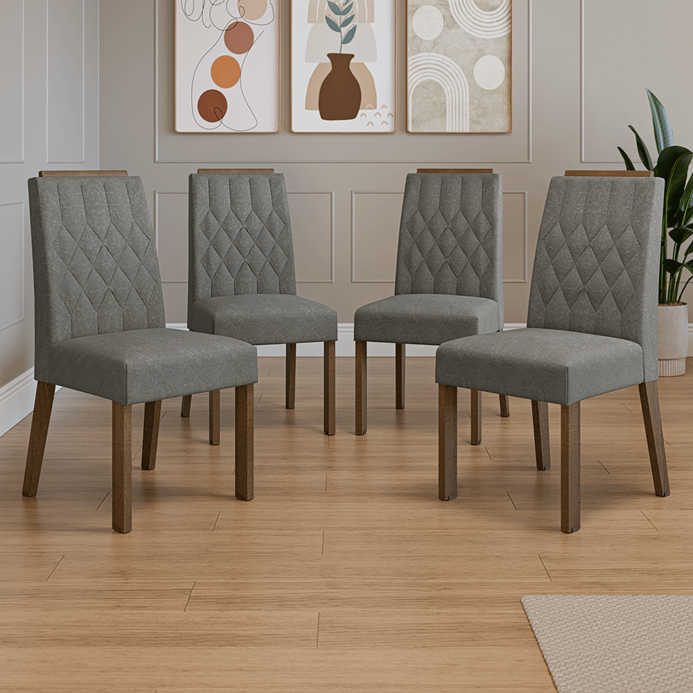 Juego de 4 Sillas 4256 con Detalle Madera Marrón/Silver