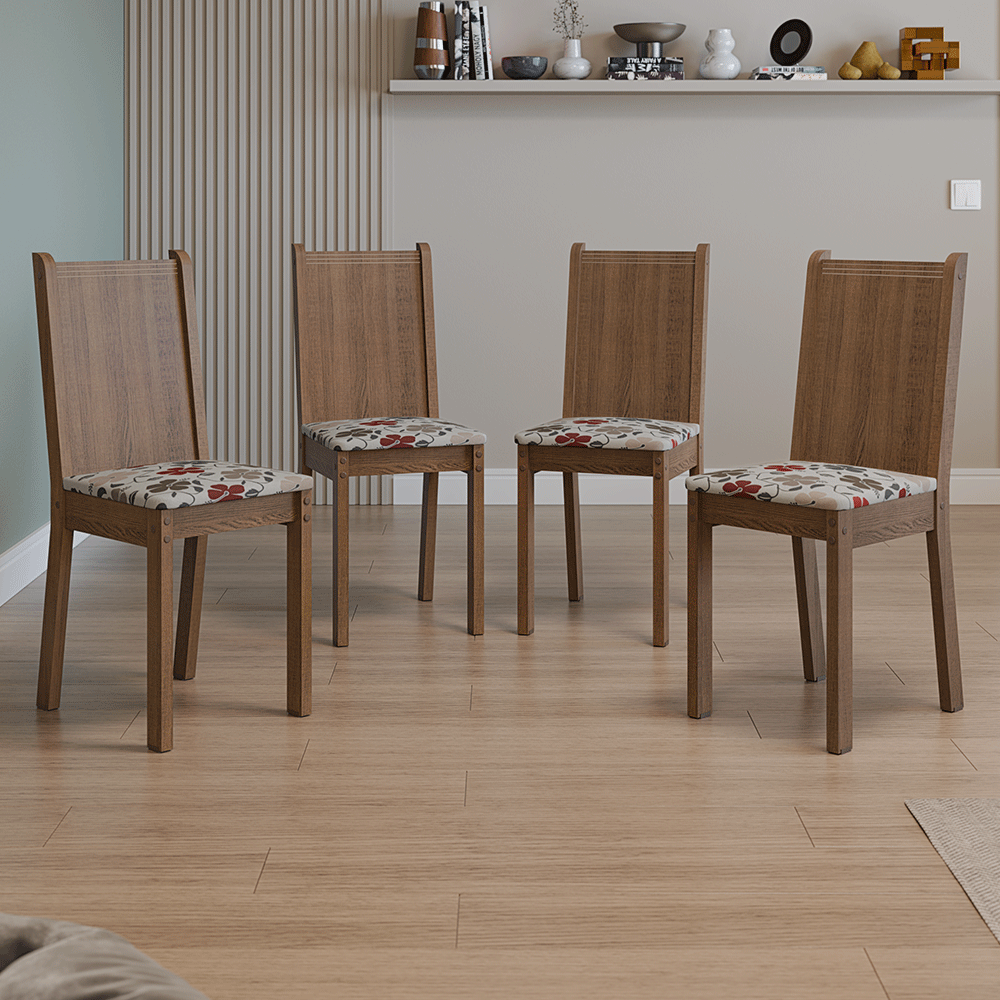 Kit 4 Sillas 4290 Marrón/Hibiscus