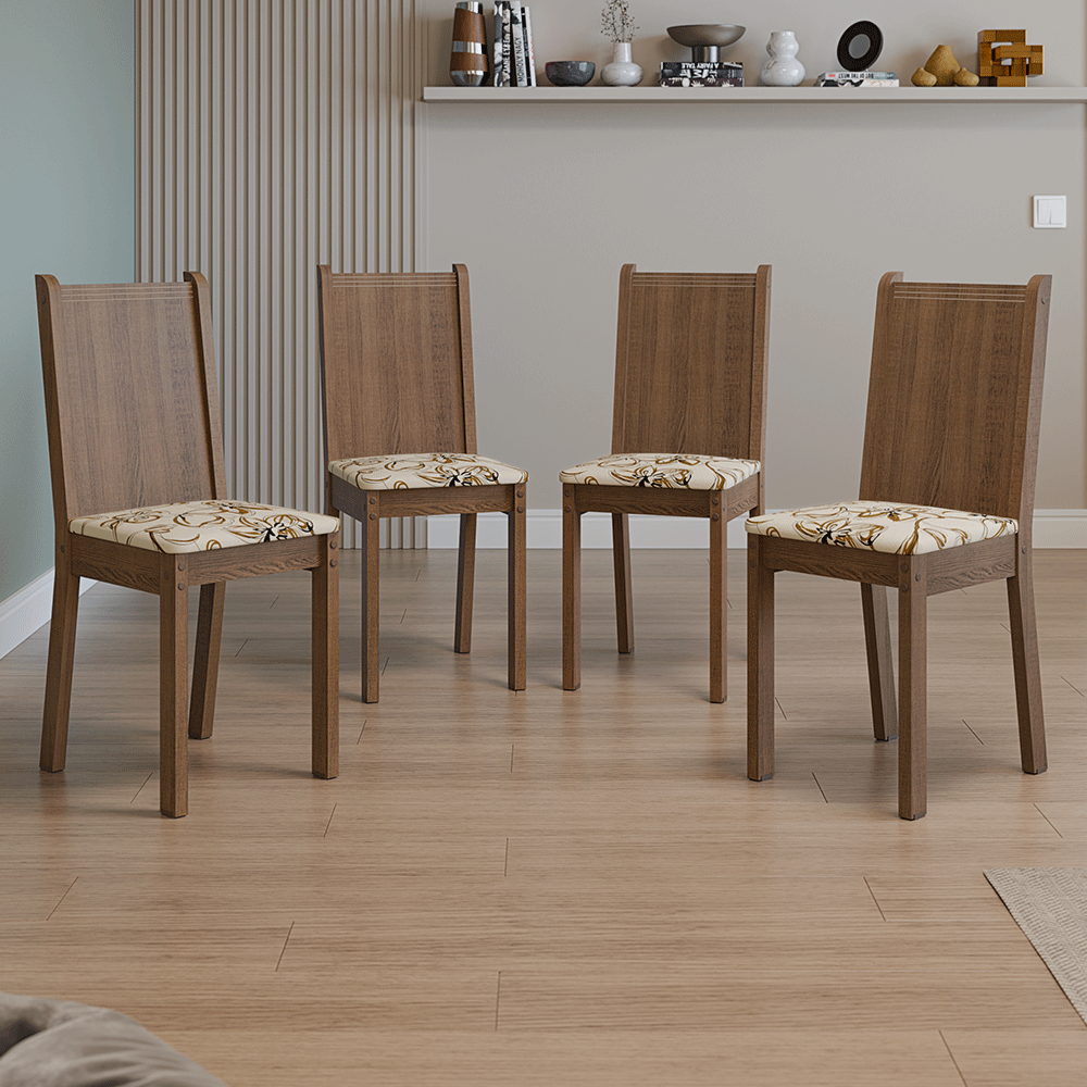 Kit 4 Sillas 4290 Marrón / Beige Lirio